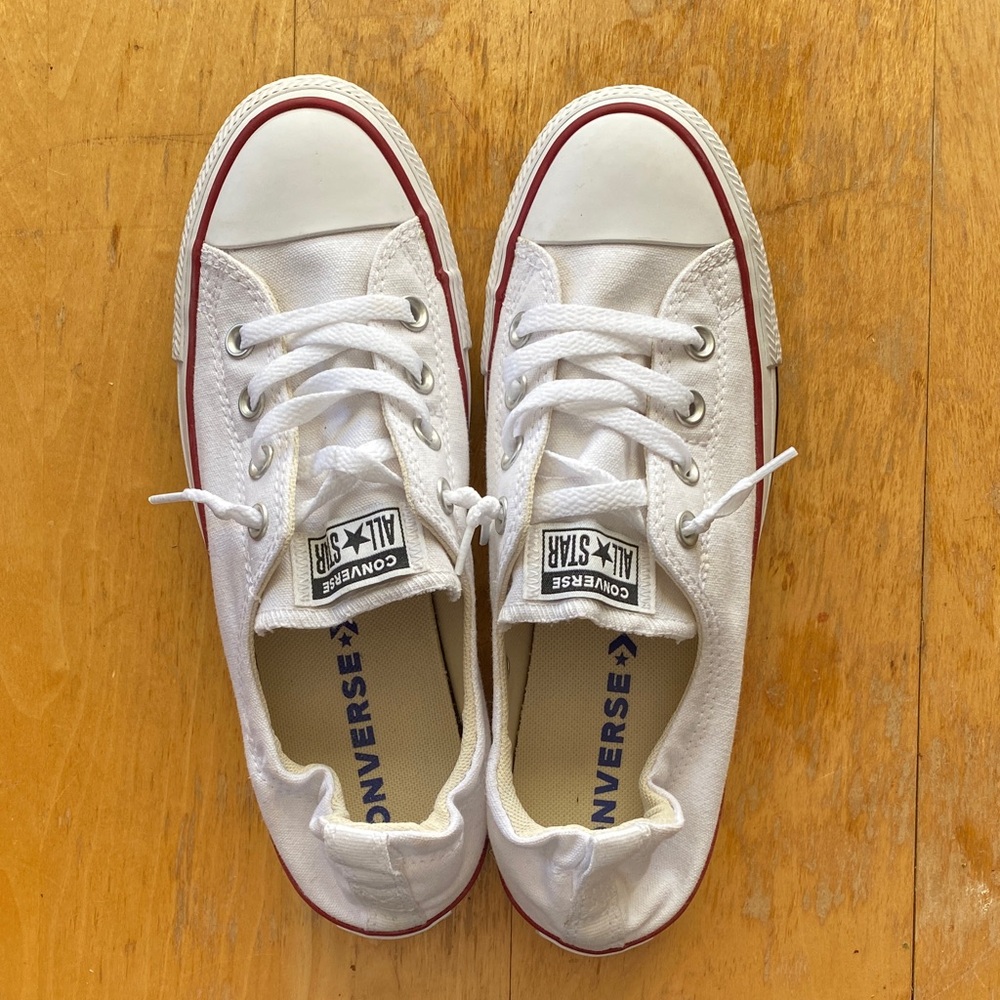 Converse Chuck Taylor White Canvas Sneakers with Red Accents